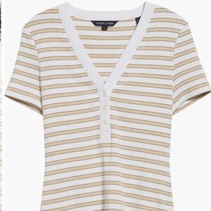 Veronica Beard White and Tan Striped Top Sz Medium